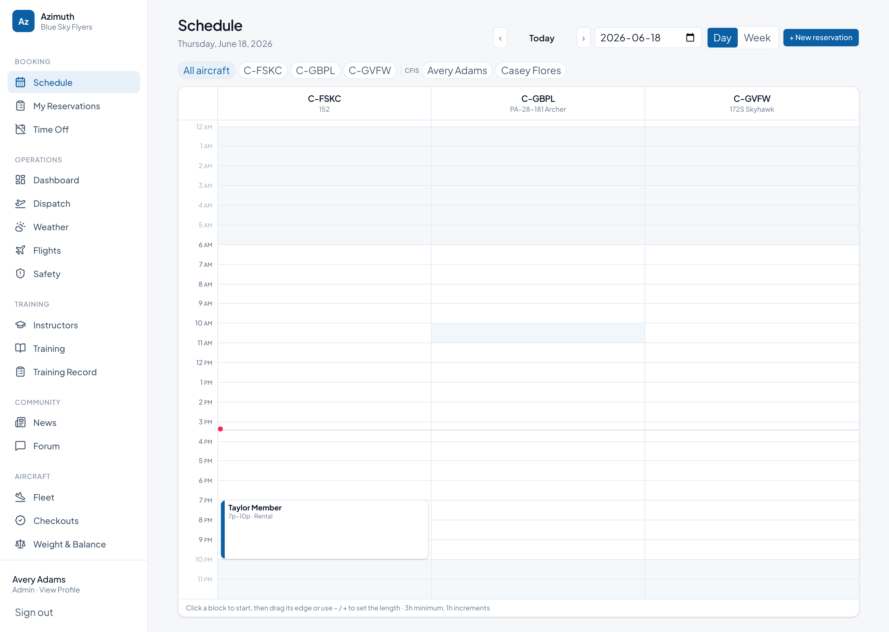 Azimuth scheduling — day-view reservation calendar